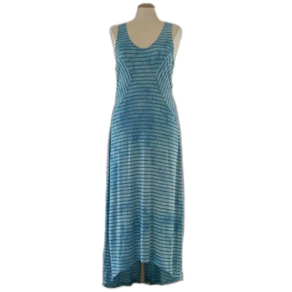 BUFFALO Capri blue, long, striped, high-low maxi dress, racer back. L - Picture 1 of 14